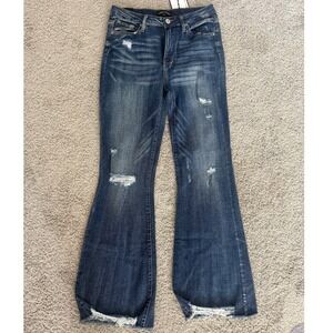 Almost Famous Super High Rise Flare Distressed Dark Wash Jeans Size 7